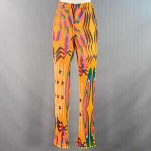 XS Agust Crinkled Multi Color Polyester Chiffon Pleated Elastic Waistband Pants